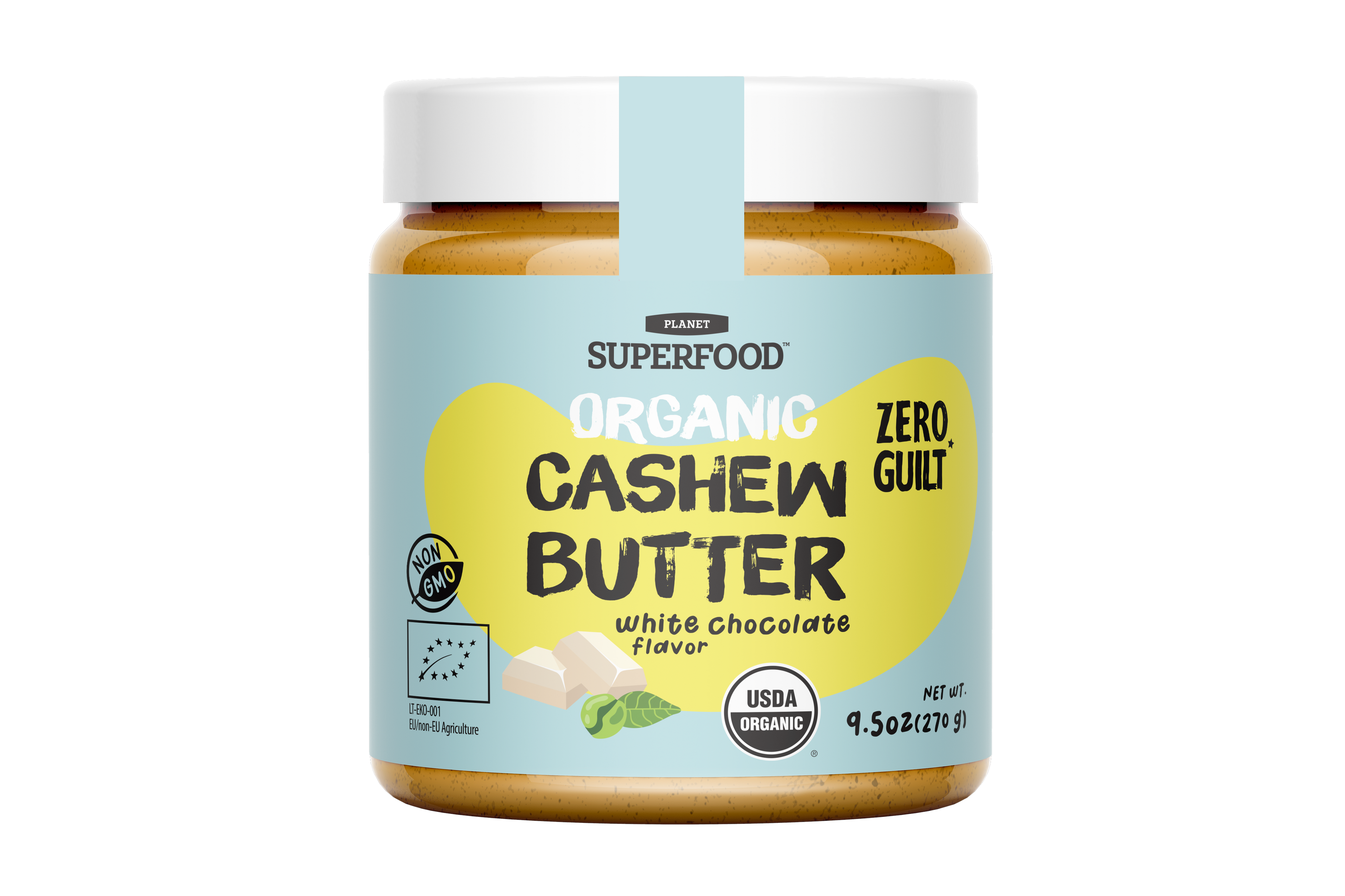 Bio-Cashewcreme mit weißem Schokoladengeschmack und grünen Kaffeebohnen „Zero Guilt“